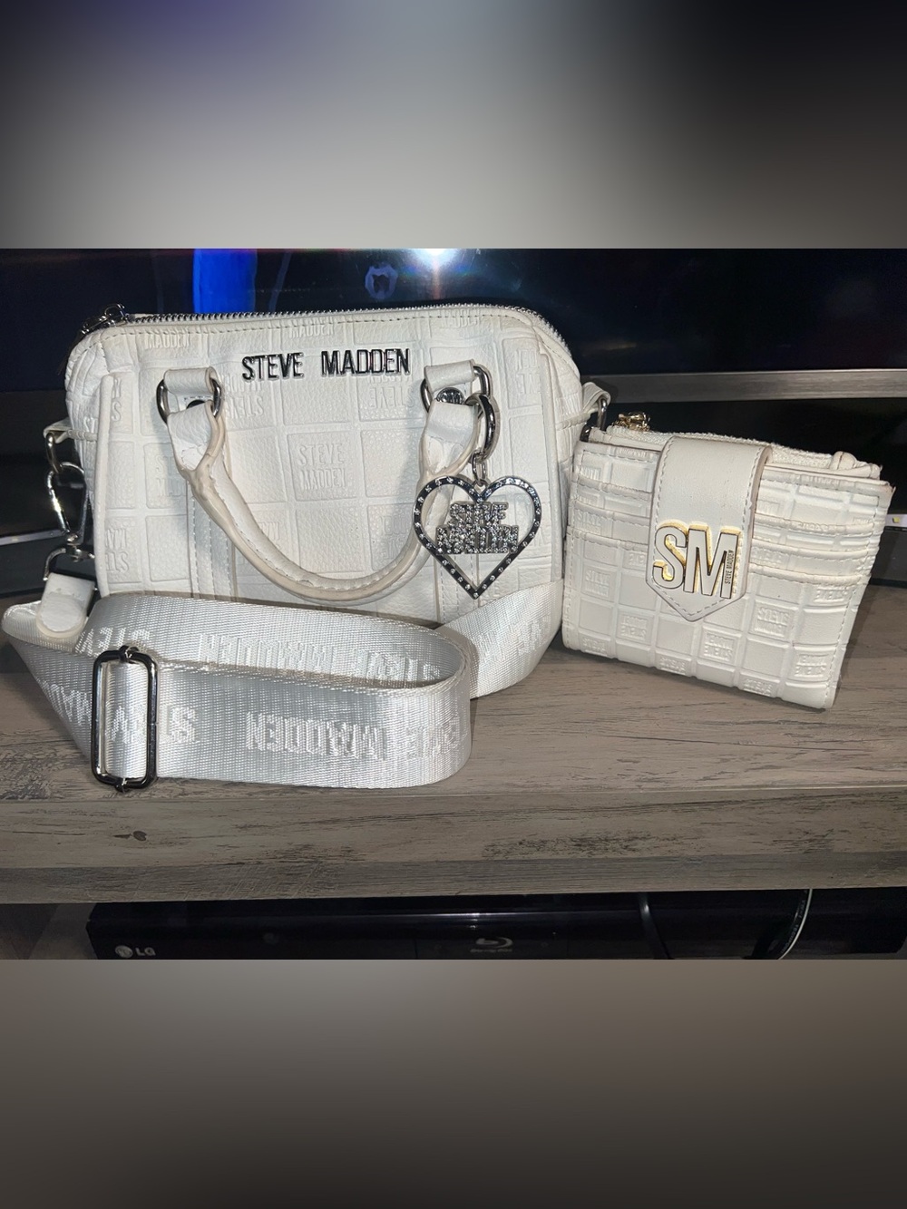 Steve Madden Monogram Designer Handbag & Wallet Set Good Used Condition